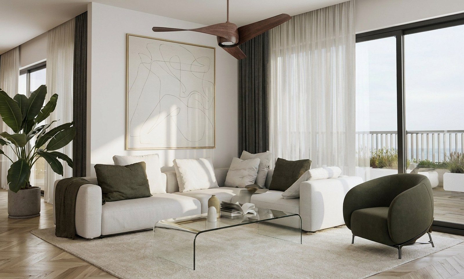 Salón con cortinas y visillos a medida Salón luminoso con cortinas de lino y visillos a medida — IVENTHO